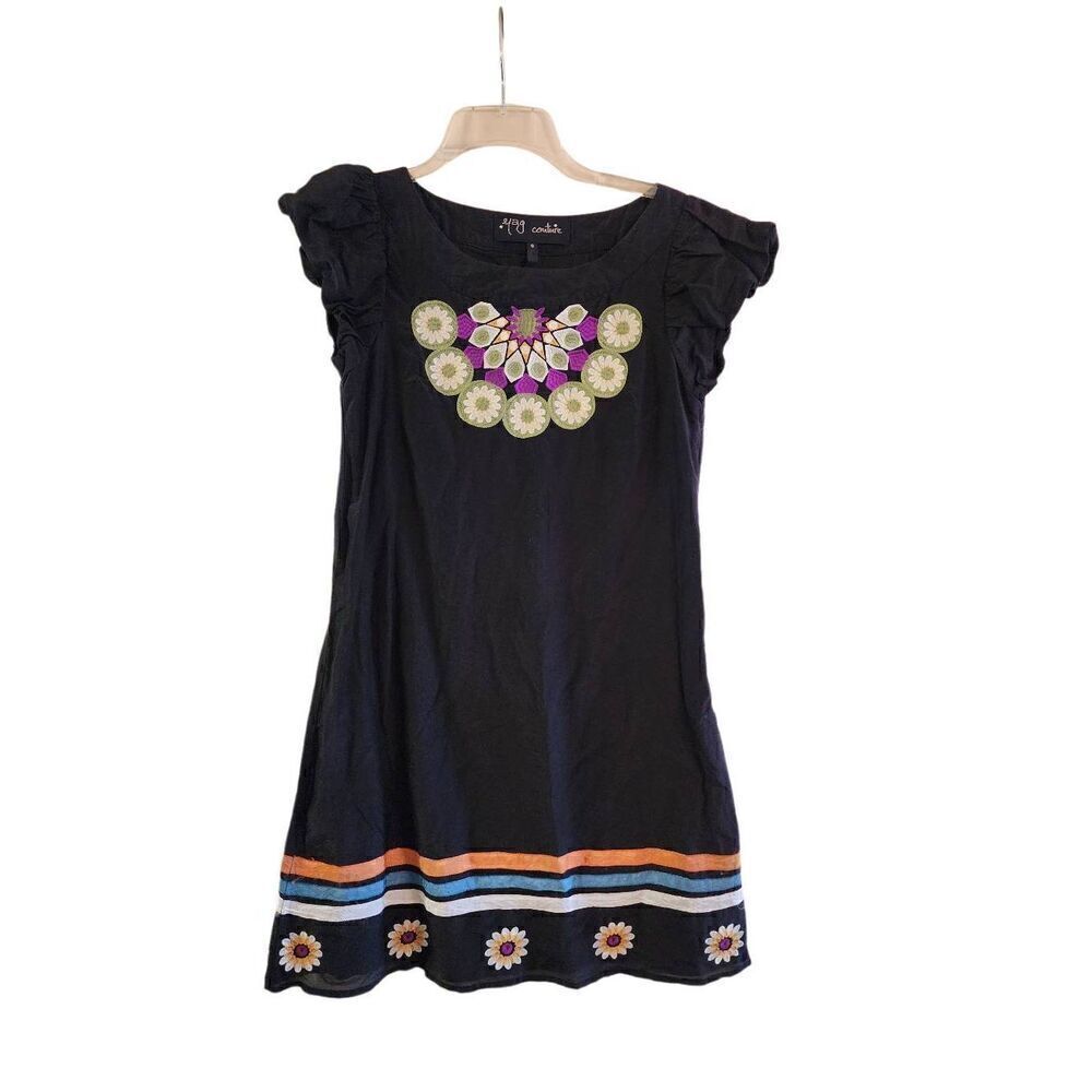 Yag Couture Embroidered black silk blend dress size small